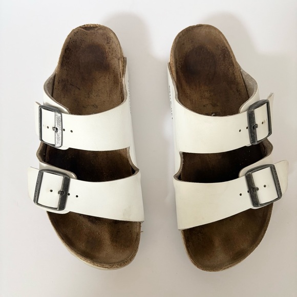 Birkenstock Arizona Classic Sandals Leather Two Strap Slides White Size 8 Eu 39 - Picture 3 of 12